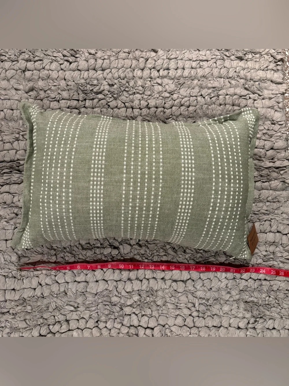 New Green Striped Decorative Lumbar Pillow - 100% Cotton Cover